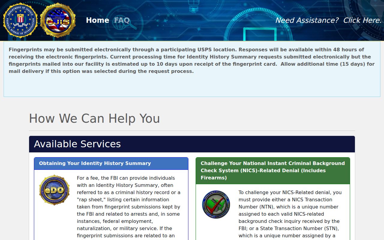 Lenoir County arrest history FBI electronic identity request page