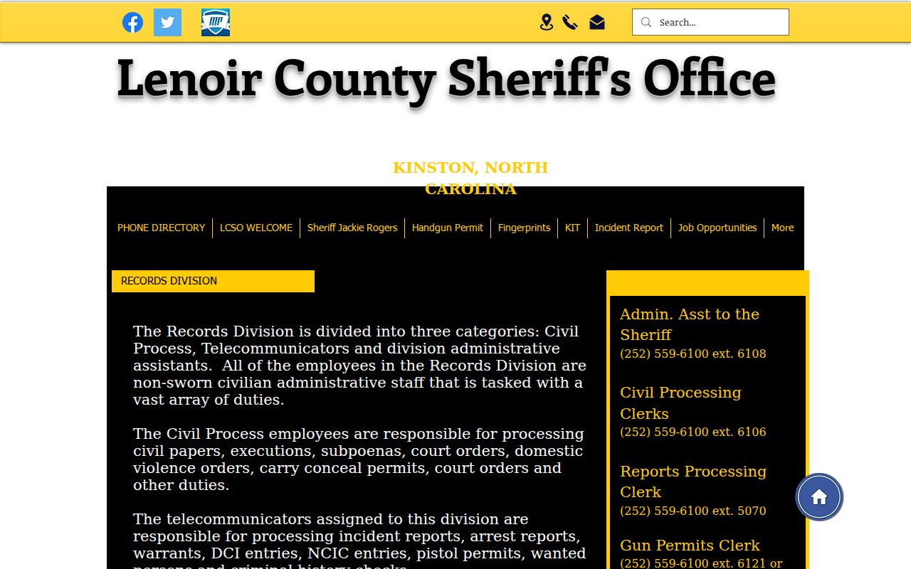 Lenoir County arrest history Sheriff Records Division page