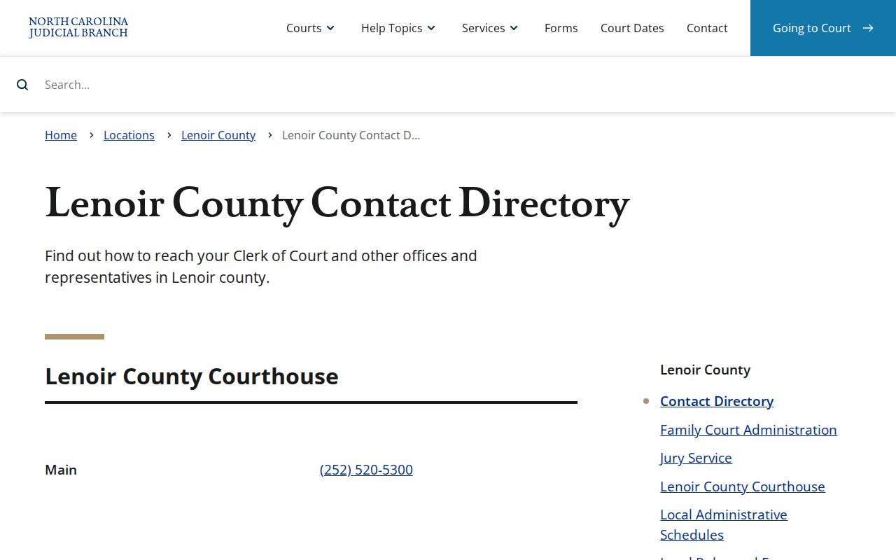 Lenoir County criminal court case contact directory