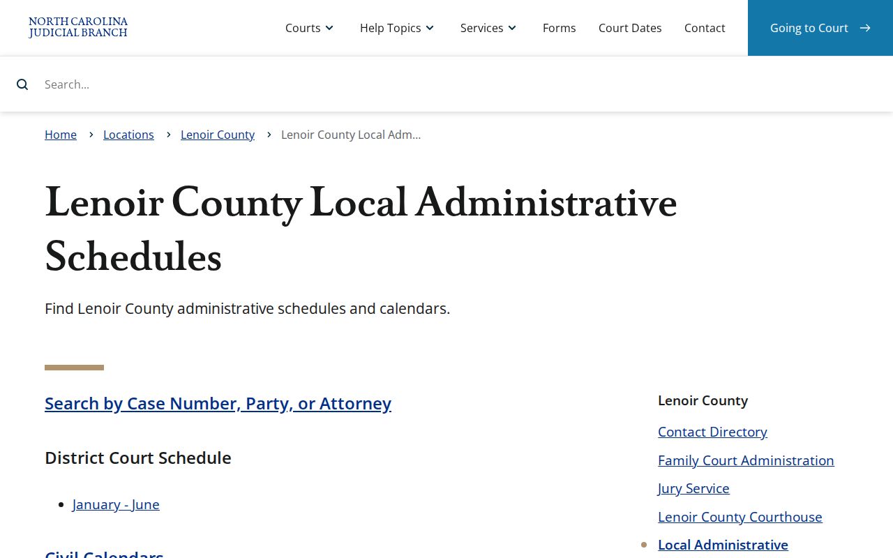 Lenoir County criminal court case local schedules