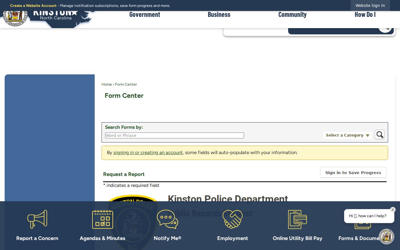 Kinston criminal records report request form