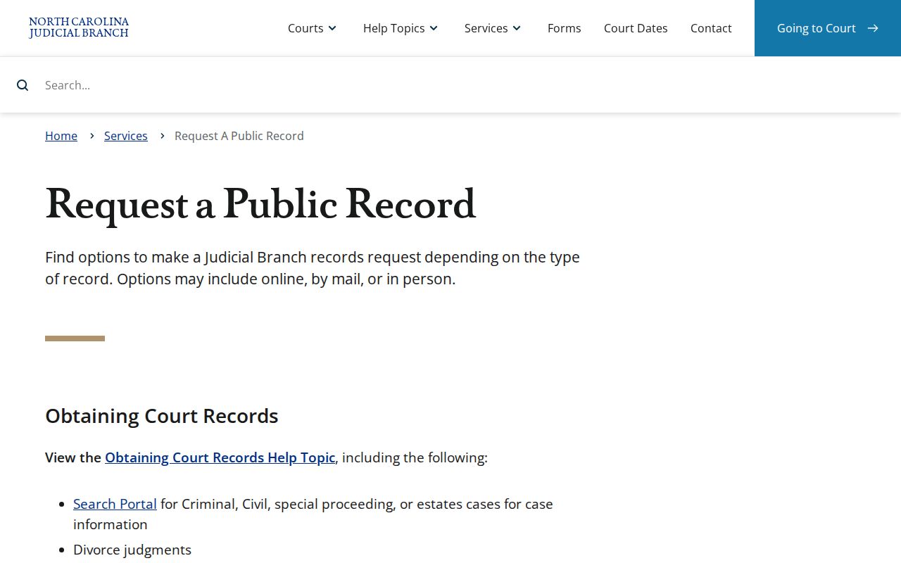 Lenoir County criminal records judicial request page