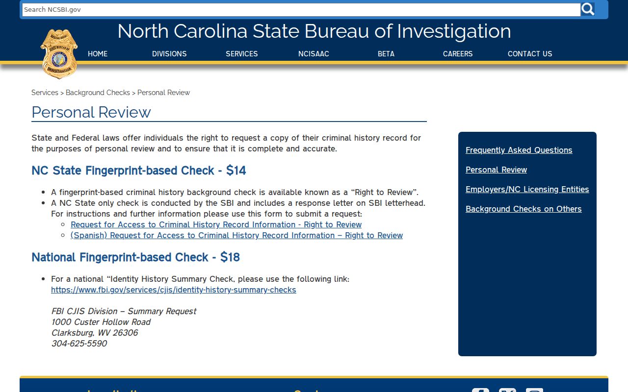 Lenoir County criminal history SBI Right to Review instructions
