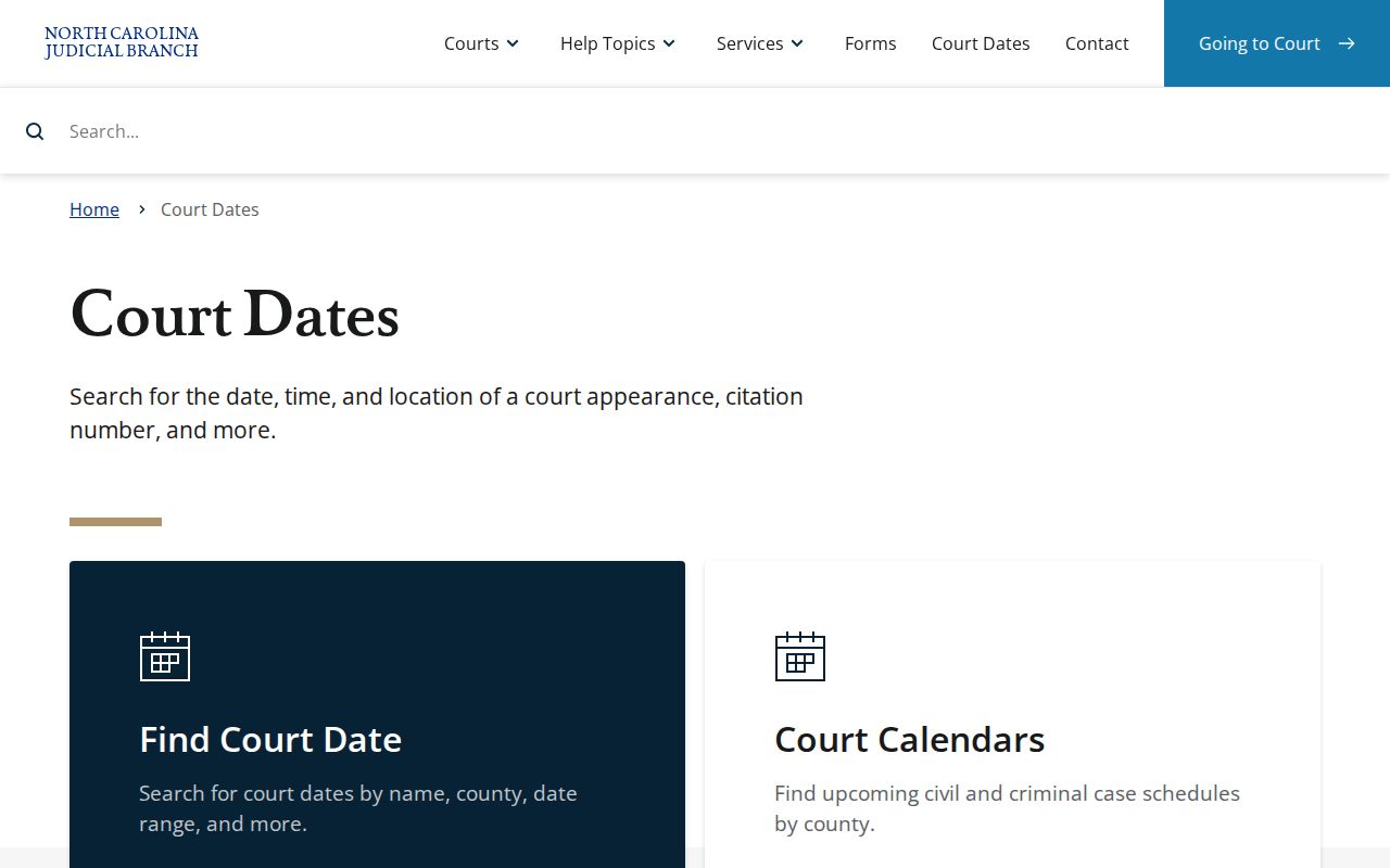Pink Hill criminal court date lookup through North Carolina courts